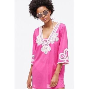 J. Crew Pink and white Embroidered Swim Cover-Up in size small